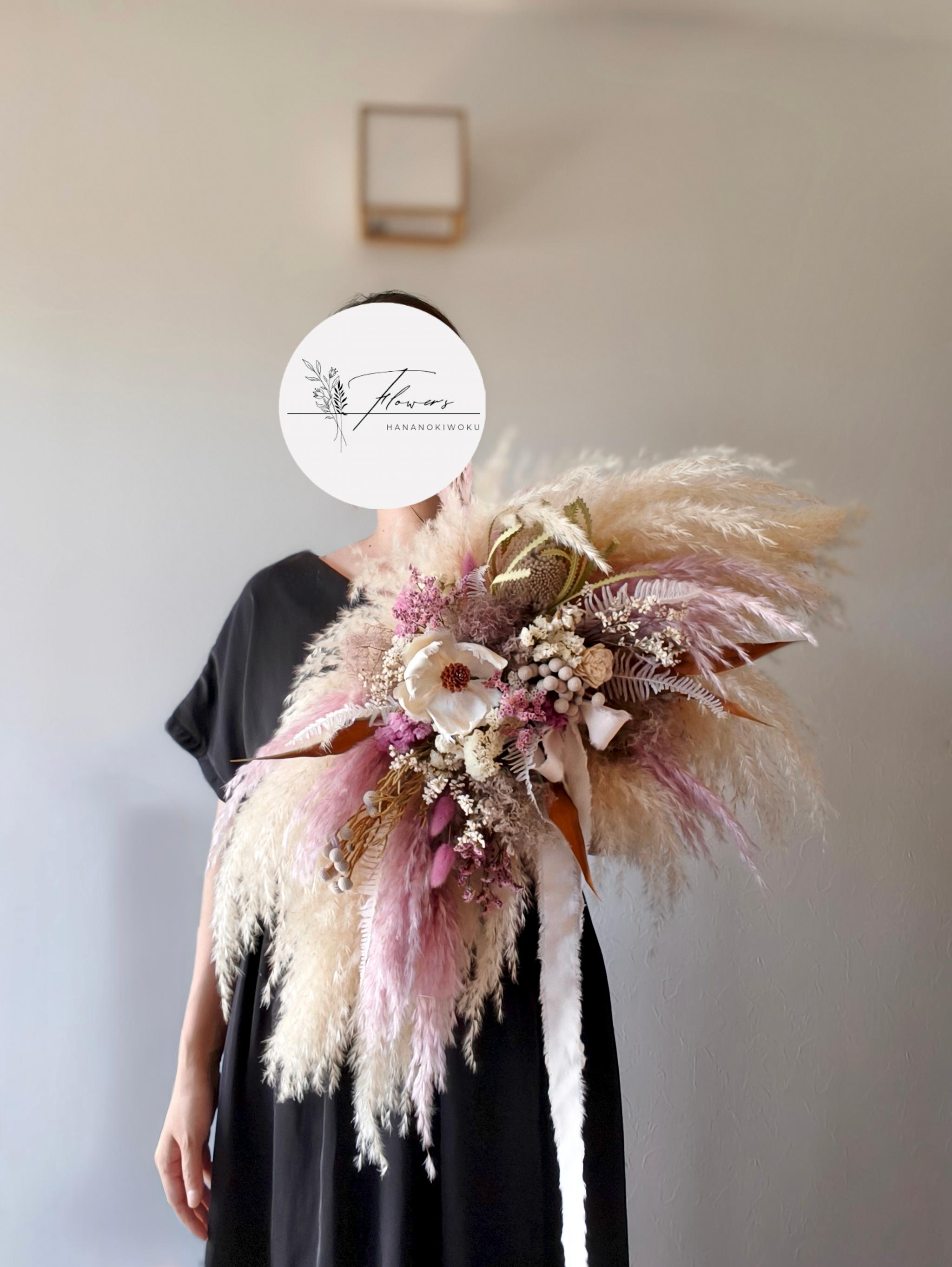 ドライフラワーの壁掛けスワッグ ウォールデコ パンパスグラス 開店祝い新築祝い インテリア店舗装飾リース 誕生日フォト | 6枚目